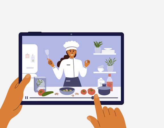 Cooking video played on a tablet